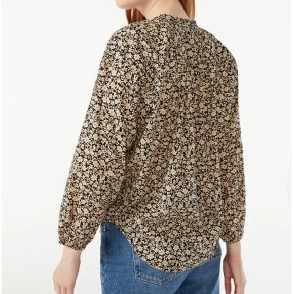 Free Assembly Women's True Black Ditsy Black Tan Floral Button-Front Shirt Large - Picture 10 of 10